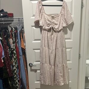 Floral Tie-Front Maxi Dress in Light Pink